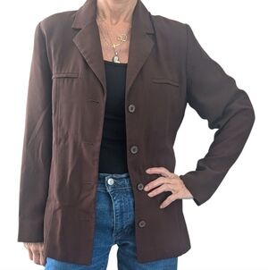 Vintage 1970s Handmade Brown Minimalist Lined Basic Hippie Neutral Blazer